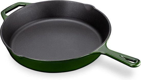 Piatto per la griglia, Piatto di ghisa, 30 cm, Piatto di ghisa, Piatto per la griglia per bistecche, Piatto per la cottura della carne e dei vegetali, trattato con smalto