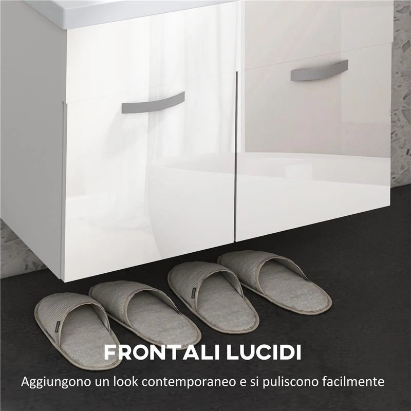 MOBILE BAGNO SOSPESO CON LAVABO ARMADIETTO A 2 ANTE CON CERNIERE AMMORTIZZATE 61X40X50 CM BIANCO LUCIDO