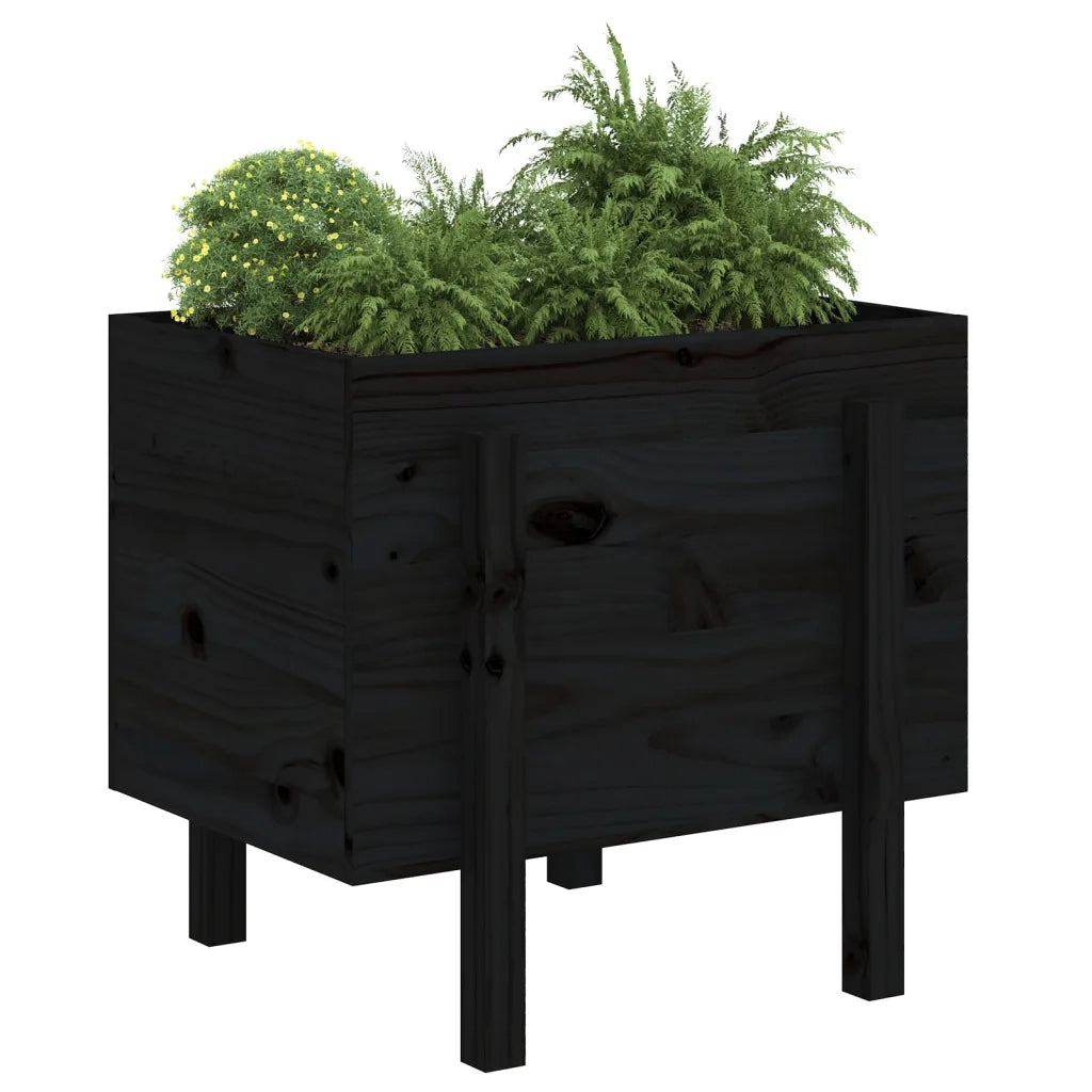 Fioriera | Cassetta per fiori | Vaso da Giardino Nera 62x50x57 cm in Legno Massello di Pino