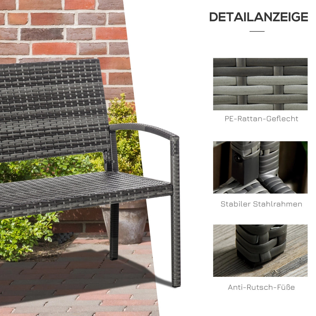 Panca da giardino a 2 posti in acciaio grigio con schienale in polyrattan 119 × 13 × 57 cm