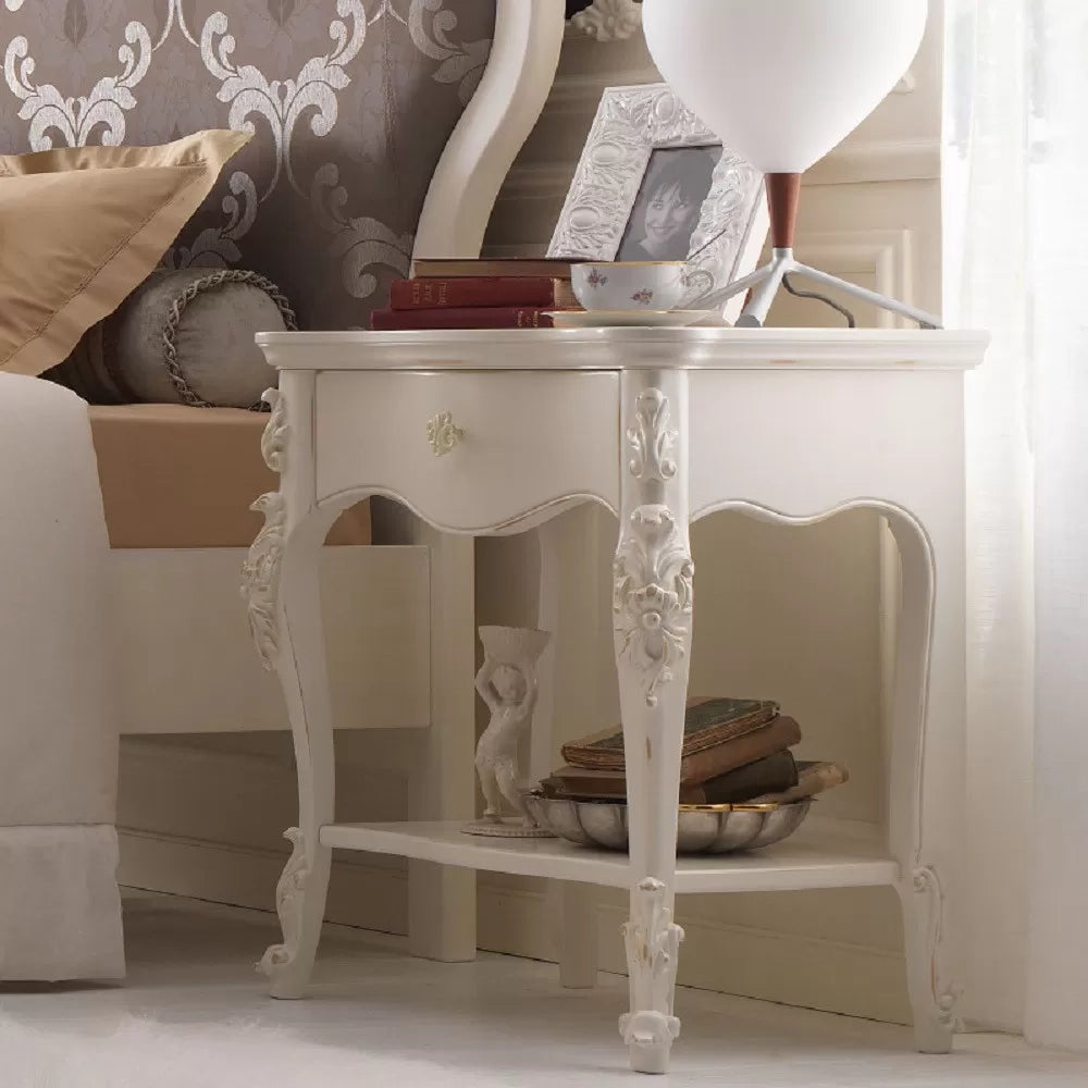 Comodino classico 1 cassetto 1 ripiano in legno bianco l.57 p.40 h.68 - Mobili 2G