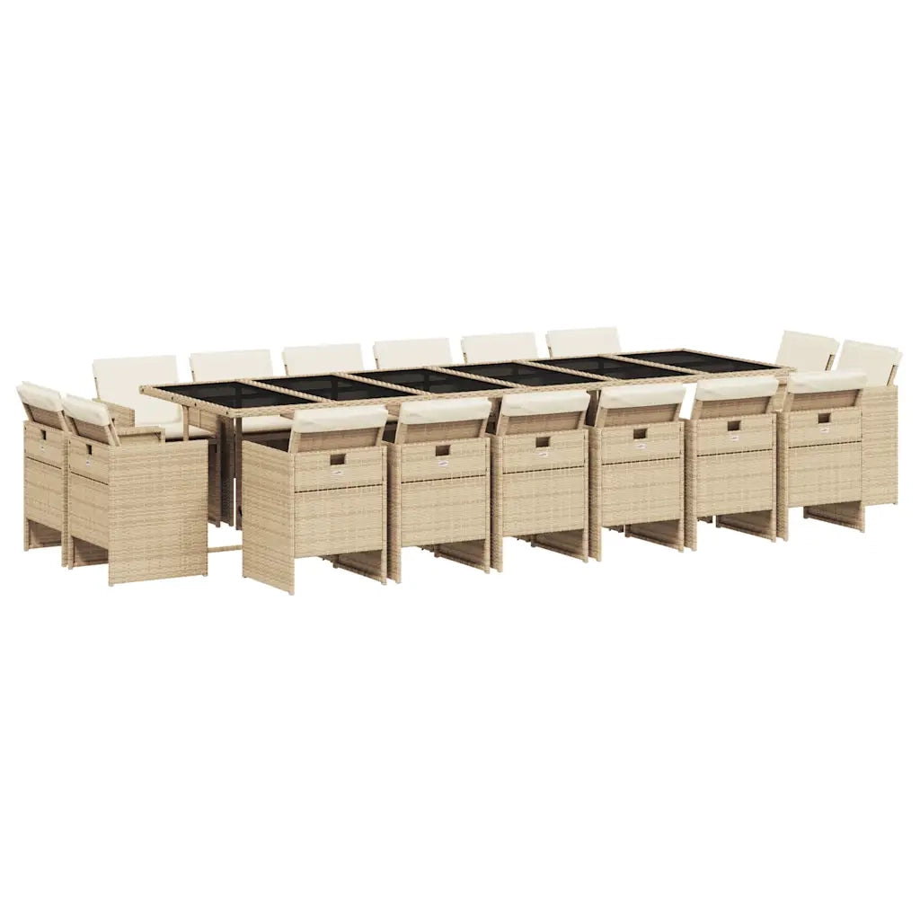 Set da Pranzo da Giardino 17 pz con Cuscini Beige in Polyrattan 3277833