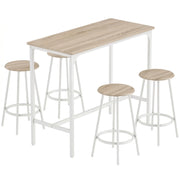 Set da bar composto da 5 pezzi per 4 persone, tavolo in stile industriale con sgabelli per cucina e sala da pranzo, rovere