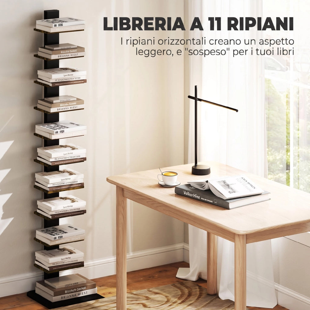 Libreria Torre 11 Ripiani, Scaffale Alto e Stretto Salvaspazio, Marrone Rustico