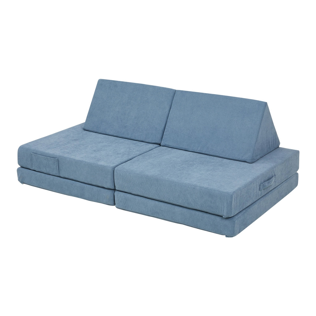 Divano Componibile per Bambini Norhulta Set Modulare Imbottito 120x66x46 cm Velluto a Coste Blu [en.casa]