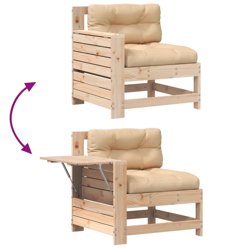 Divano Giardino Senza Braccioli con Cuscino-Sofa da Giardino-Divanetto da esterno Legno Massello Pino 769256