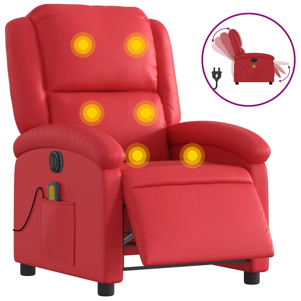 Divano Sedia-Poltrona Massaggio Elettrica Reclinabile Rosso Similpelle 766616