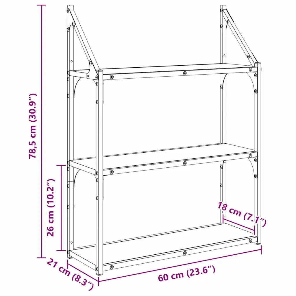 Scaffale da parete Rovere Nero 60 x 21 x 78,5 cm