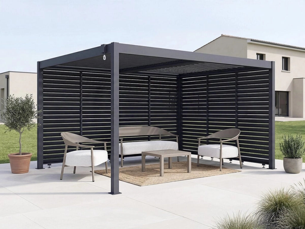 Pergola bioclimatica con 7 lamelle in alluminio "Windsor" - 3 x 4 m - Grigio