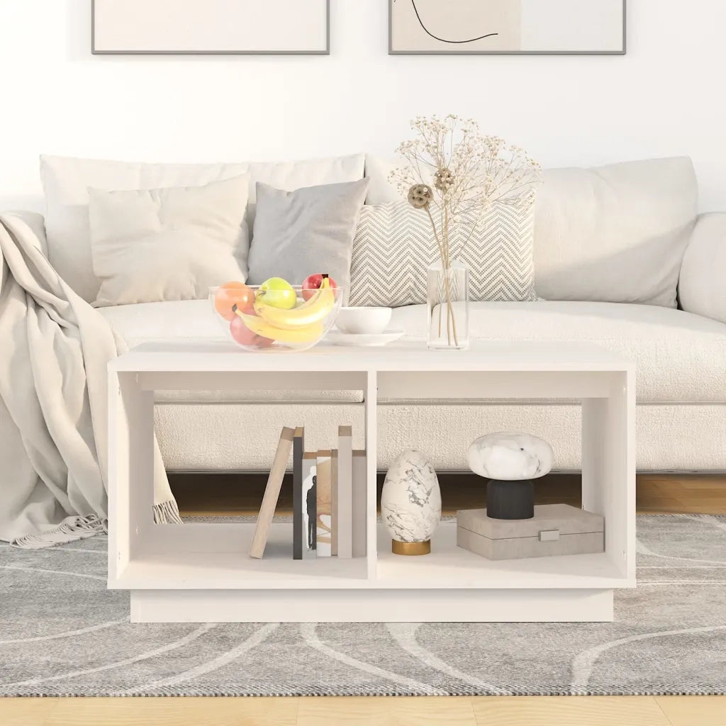 Tavolino da Salotto Bianco 80x50x40 cm Legno Massello di Pino 814435
