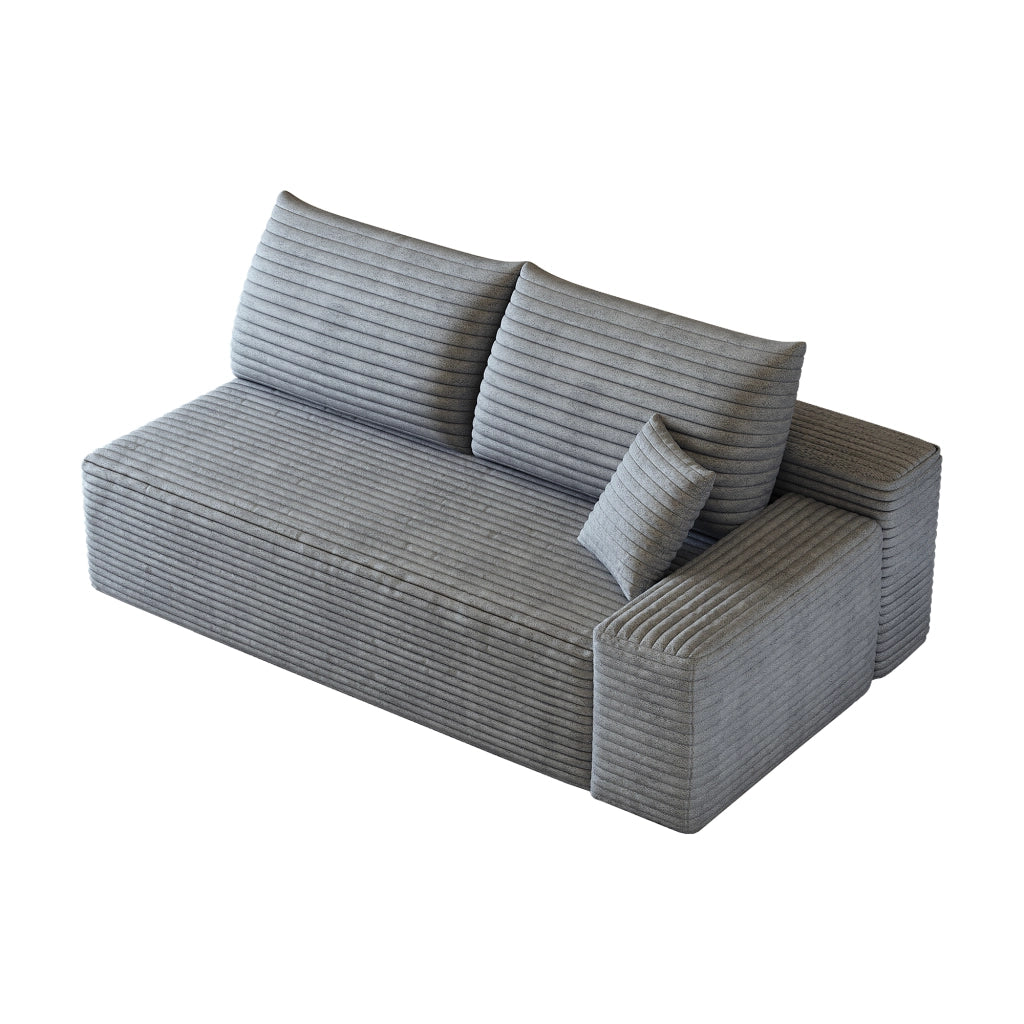 Divano angolare reversibile 2 posti con chaise longue e design modulare in tessuto a coste grigio
