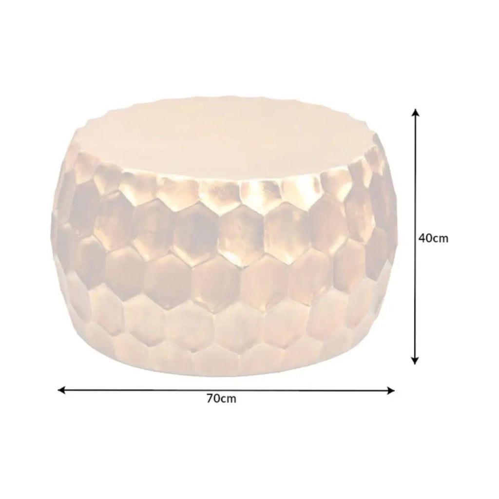 Tavolino basso TRIANE dorato 70 cm – Alluminio martellato effetto nido d'ape design