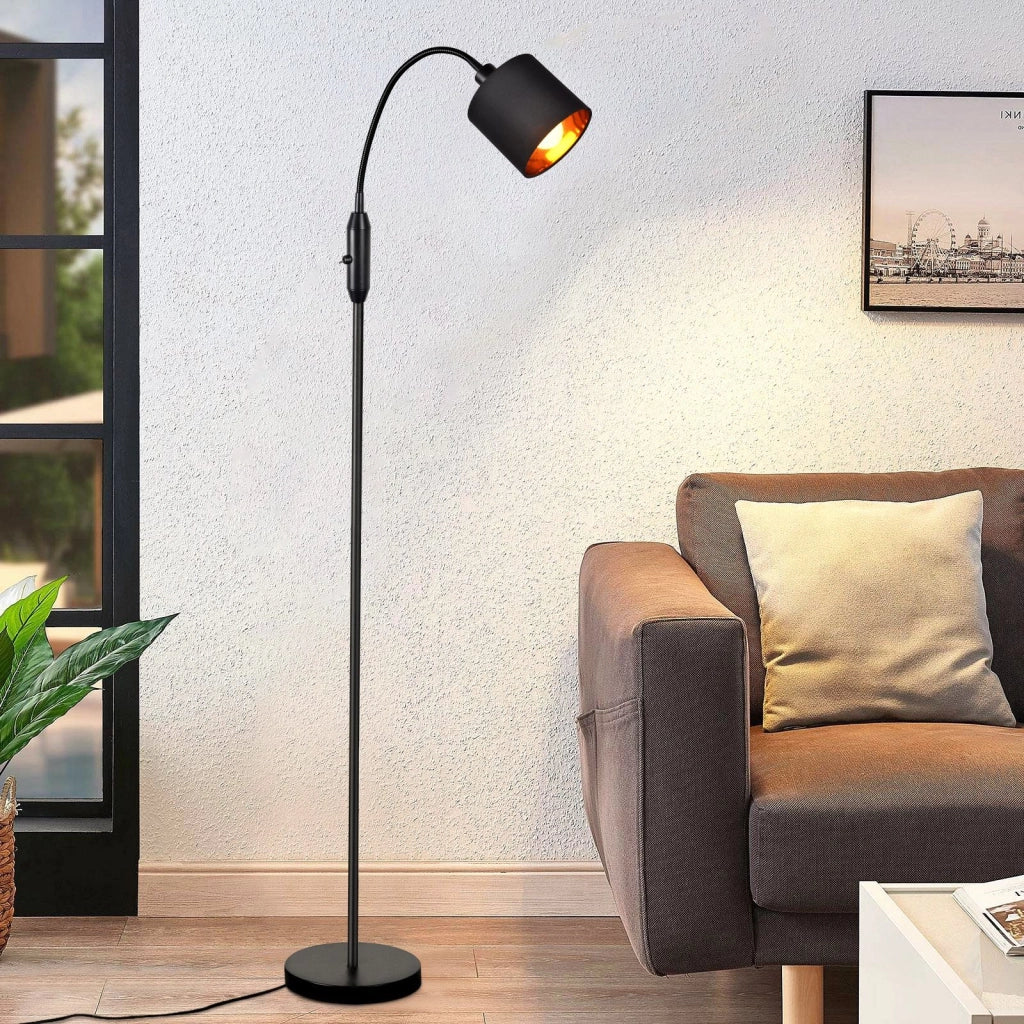 ZMH Lampada da terra nera tessuto arco orientabile 360° E14 interruttore bilanciere vintage senza lampadina