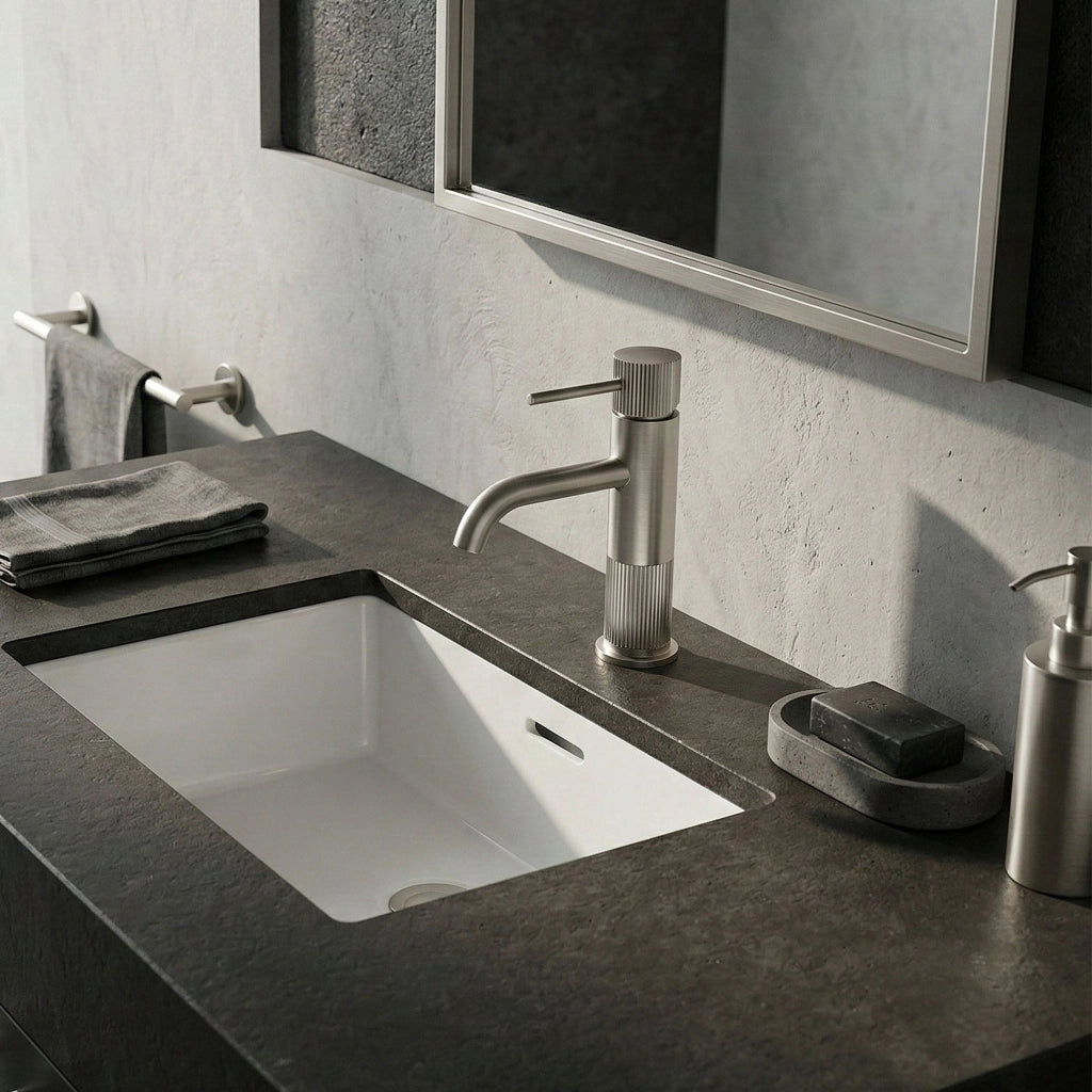 Rubinetto Da Bagno Rea Lungo Stripe Brush Nickel Low