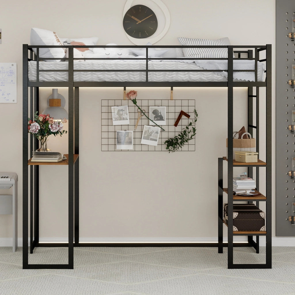 Letto in ferro 90x190 cm con scrivania integrata e scaletta, per camerette bambini e ragazzi