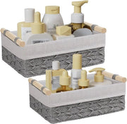 Set di contenitori di stoccaggio a mano intrecciata da 2 | Tela di cotone per la pulizia | Contenitore a mano intrecciata con maniglie | Contenitore di stoccaggio per l'organizzazione della camera da bagno e della sala da soggiorno | Grigio SNL001GY