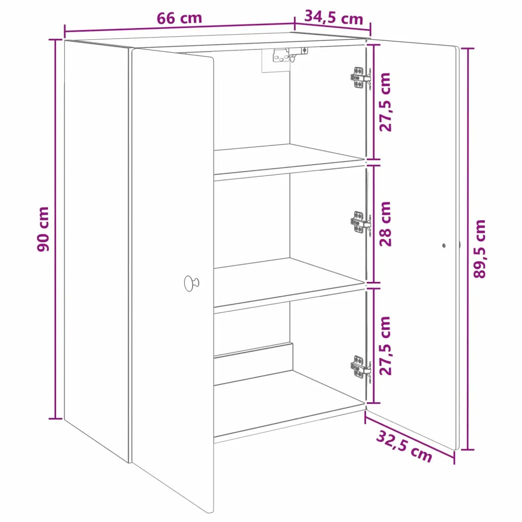 Mobiletto a muro Nero 66 x 34,5 x 90 cm Legno ingegnerizzato 899076