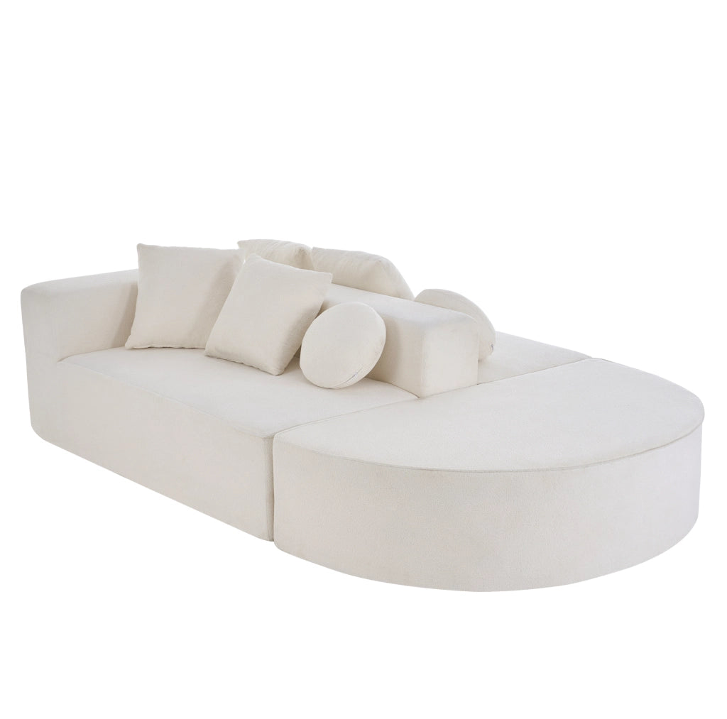 Divano letto modulare 263x171x66 cm senza montaggio in chenille bianco