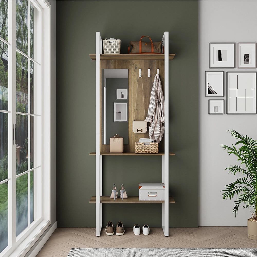 Vicco Armadio da ingresso Bianco 90 x 215 cm con gancio e specchio