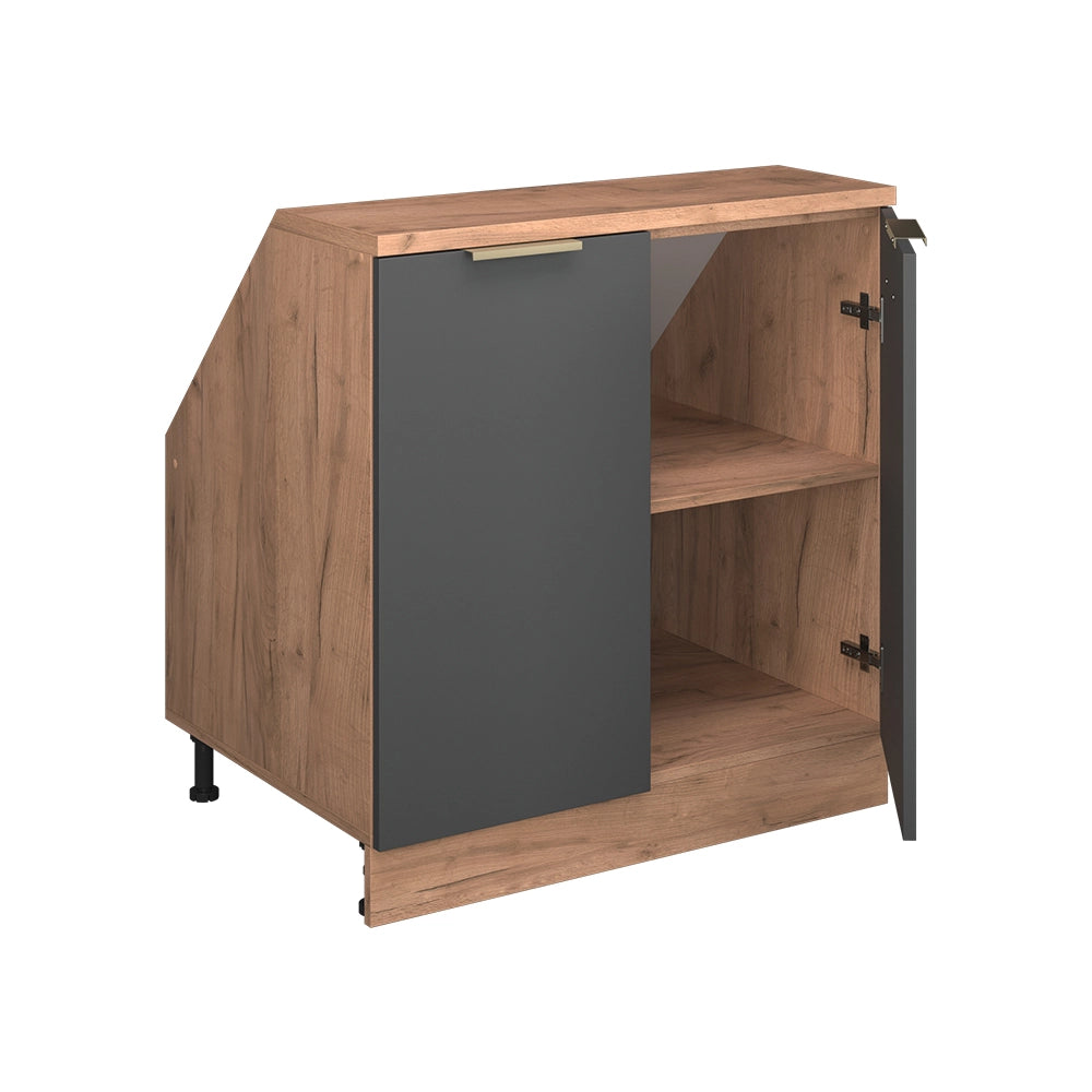 Mobile cucina sottotetto R-Line Antracite-oro/Rovere dorato 80 cm con 2 porte, carcassa 60 cm profondità Vicco