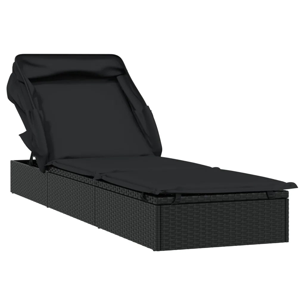 Lettino con Tetto Pieghevole Nero 213x63x97 cm Polyrattan 319640