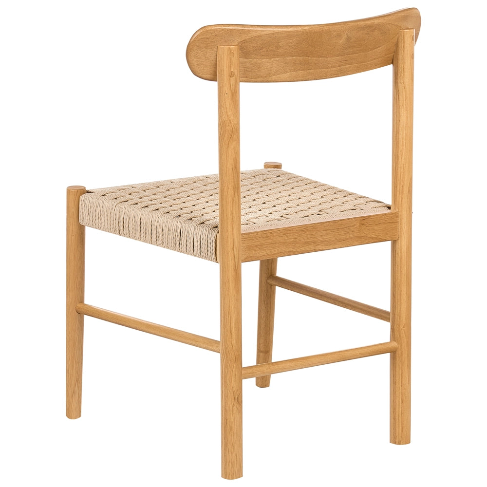 Set di 2 sedie da pranzo con struttura in legno di gomma e sedili in corda di carta senza braccioli in stile retrò per la sala da pranzo marrone e beige