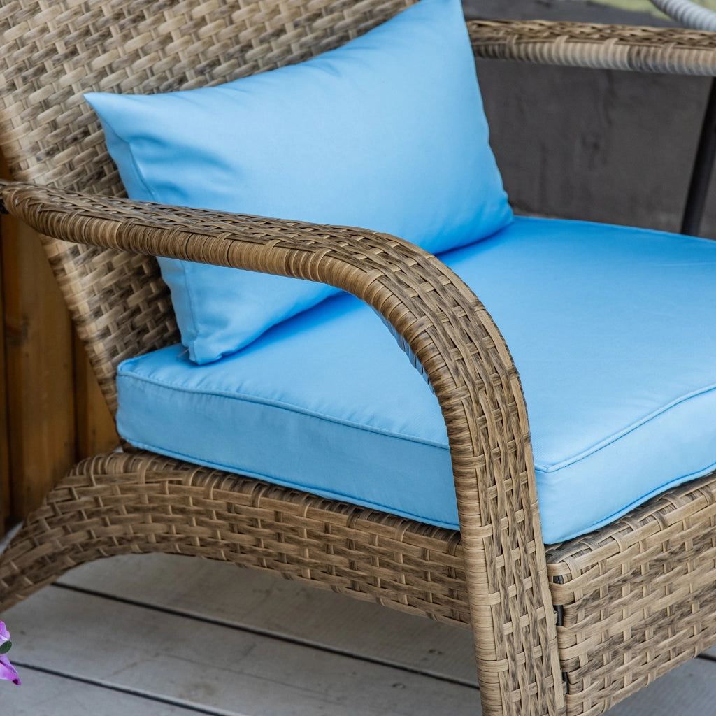 Sedia da Giardino con Braccioli ¨C zephmum ¨C Rattan e Acciaio, Marrone e Blu, 64x80x90 cm