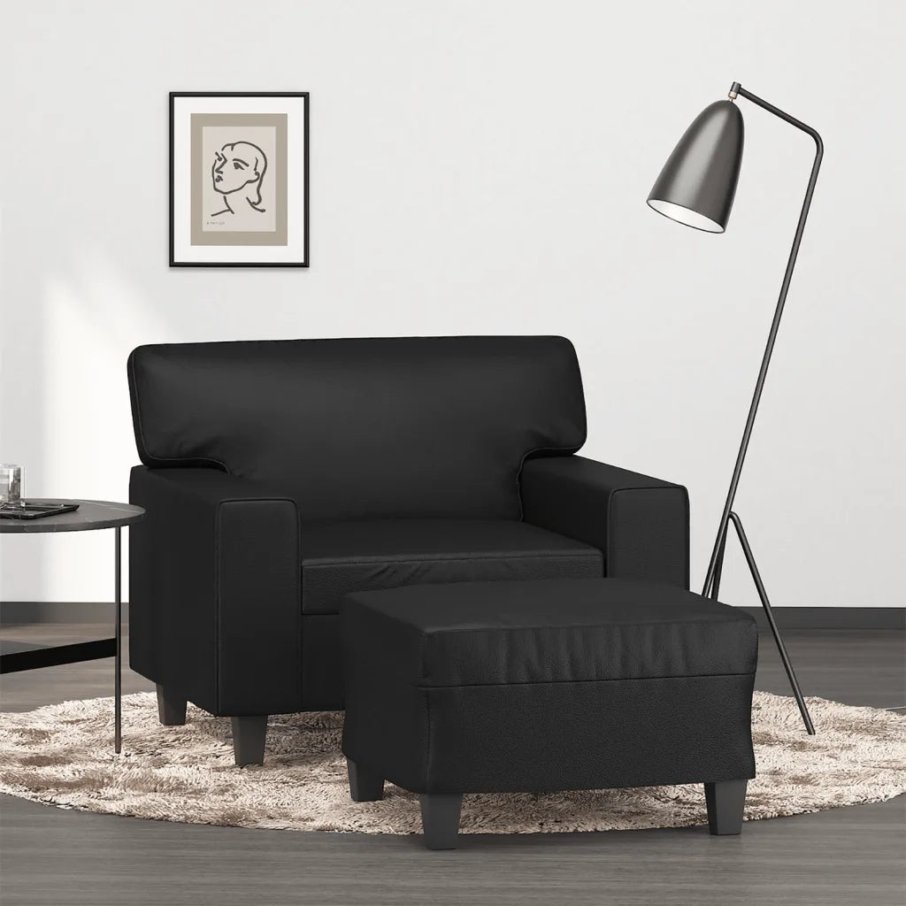 Poltrona | Sedia Relax con Poggiapiedi Nero 60 cm in Similpelle