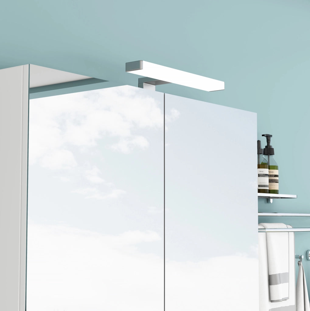 Armadietto a specchio da parete 80 cm a 2 ante con LED e presa francese; bianco