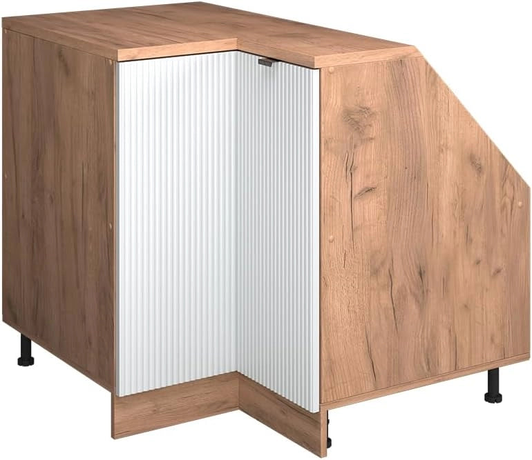 Mobile sottotetto Mobile angolare Rion, Ondulazione bianca, 75.6 x 81.6 cm con 1 porta, carcassa dell’armadio profondità 60 cm, adatto per il salvaspazio sotto tetti spioventi