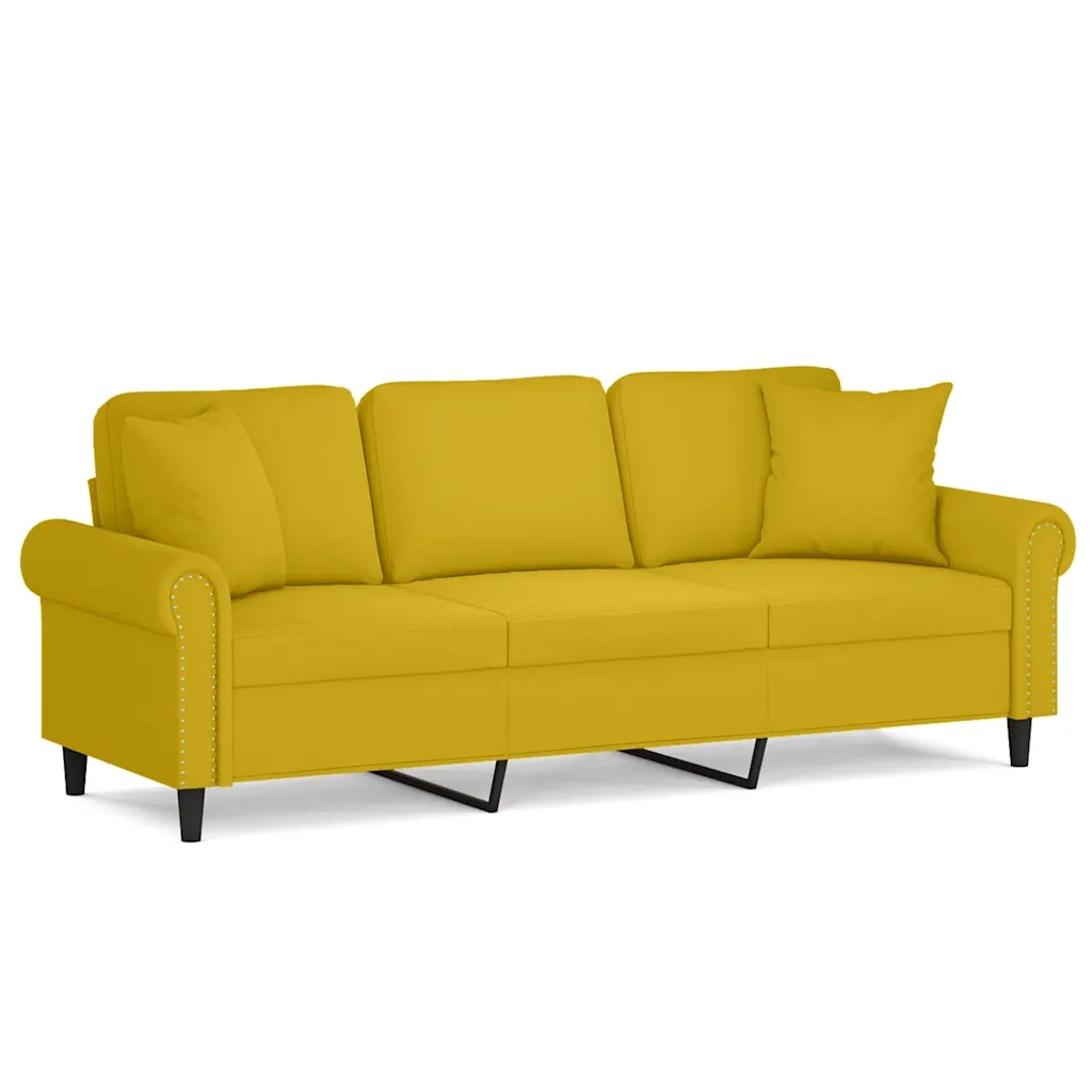 Divano a 3 Posti con Cuscini Giallo 180 cm in Vellutocod mxl 75185