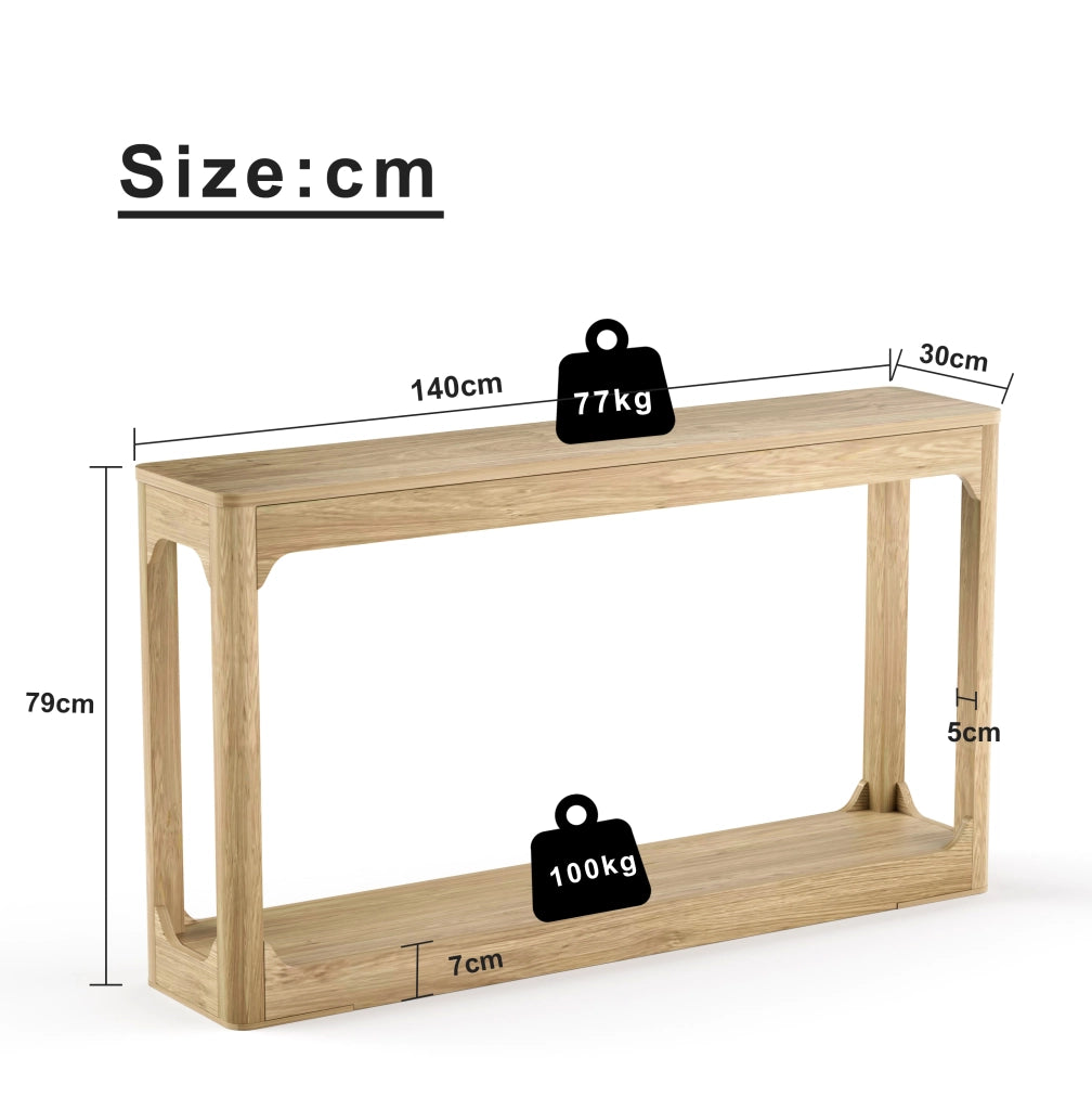 Consolle con 2 ripiani aperti; montaggio semplice - per ingresso - in MDF - naturale - 140 cm