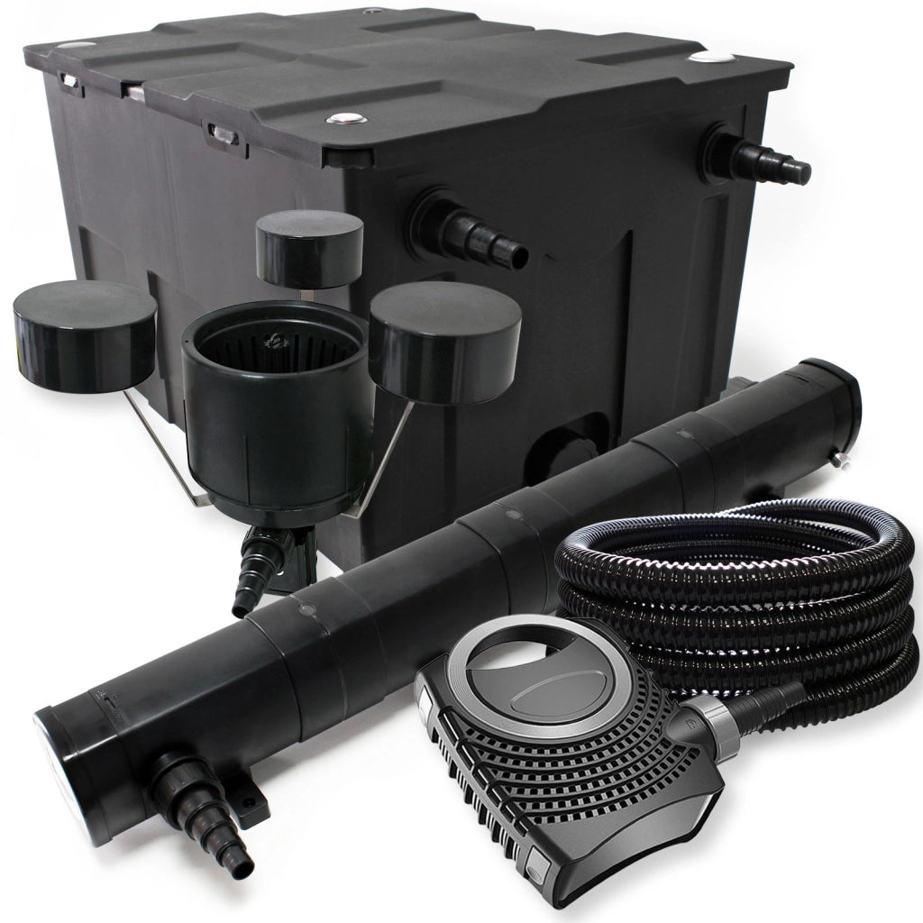 Set biofiltro per laghetto 60000l con chiarificatore UVC 72W, pompa, tubo 25m e skimmer