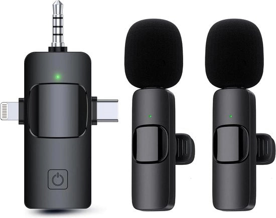 Microfono a Radio per iPhone Android Camera 2.4GHz Plug Play Mini Clip-on - Registrazione Video per Vlogging YouTube Podcast Intervista - Set da 2