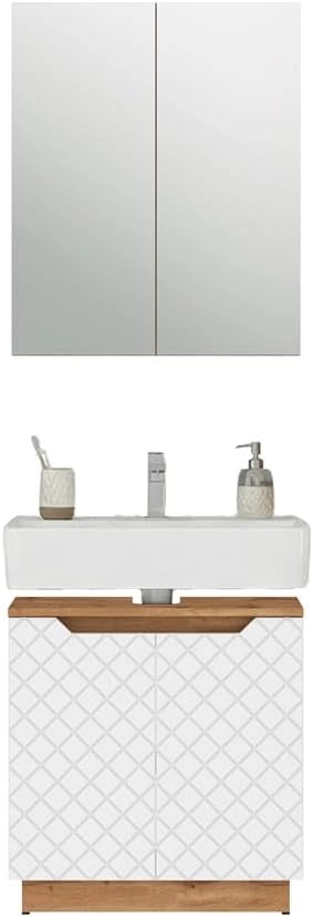 Set di mobili da bagno Lotta, Bianco, 59.8 cm, composto da specchio da bagno e mobile sottolavabo