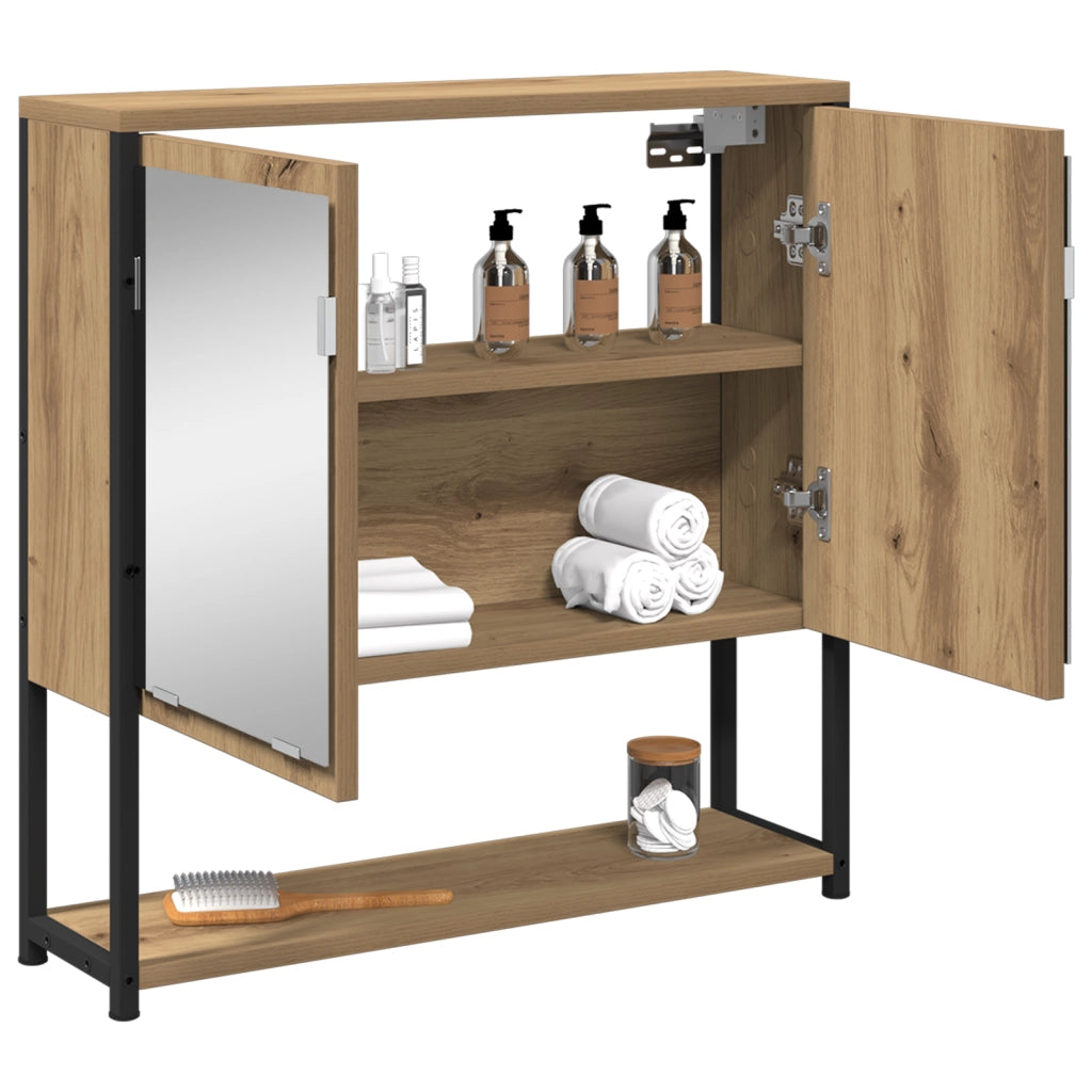 Mobiletto da bagno con specchio Rovere Artigianale 60x16x60 cm Legno Ingegnerizzato