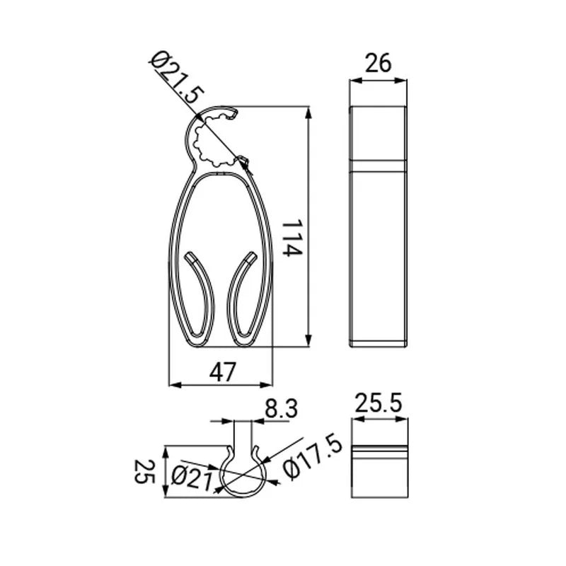 Gancio hook trasparente per aste o colonne doccia