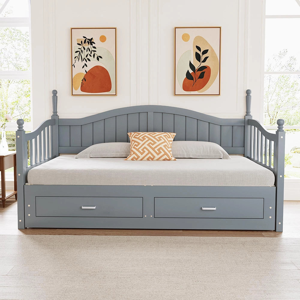 Divano letto con colonne 90/180x190cm - Xylo - grigio, schienale curvo, cassetti