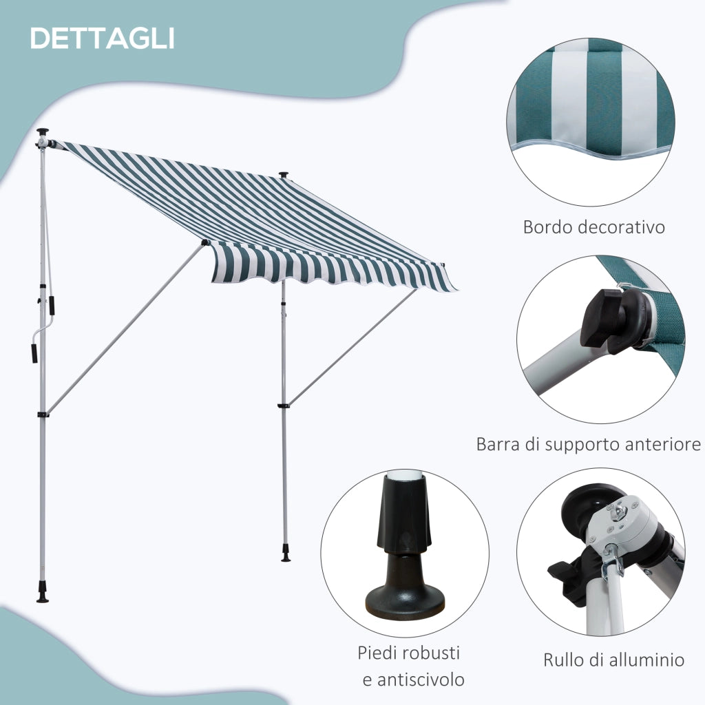 EasyComfort Tenda da Sole da Esterno 2x1.5m a Rullo con Manovella, Altezza e Angolazione Regolabile, Bianco e Verde