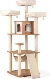 Tiragraffi per Gatti 168 cm, Albero per Animali Domestici con 3 Piattaforme, Condo, Tiragraffi in Sisal, Scala e Palline Appesse, Mobile da Arrampicata con Multi Livelli