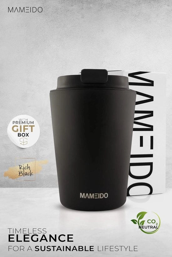 Tazza da Caffè da Viaggio 350ml Nero Intenso - Tazza per Caffè in Acciaio Inossidabile a Doppia Parete Isolata, Imprigionata, Senza Perdite