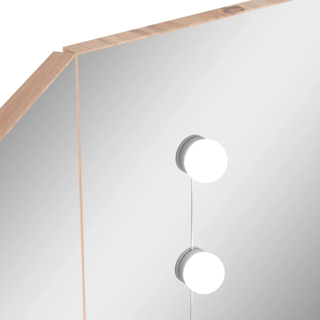 Toeletta tavolo da trucco di design mobile angolare per camera da letto con illuminazione a LED 111 x 54 x 141,5 cm rovere 02_0006356