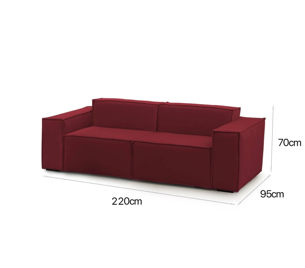 Divano fisso Lepidolite, Divano componibile a 2 posti lineare, Made in Italy, SofÒ  moderno da soggiorno in tessuto, Cm 220x95h70, Rosso