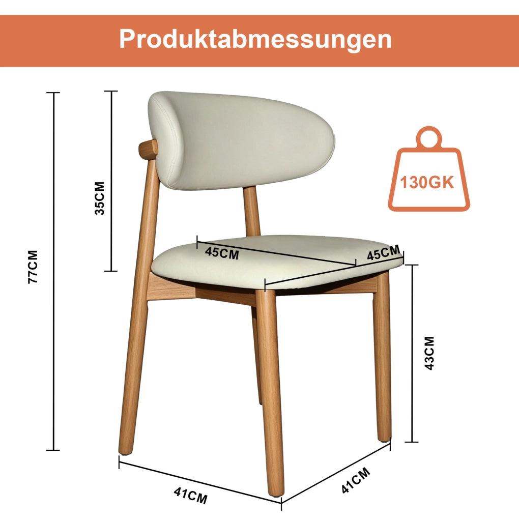 Set di 2 sedie da pranzo con schienale ergonomico in legno di quercia e rivestimento in PU bianco