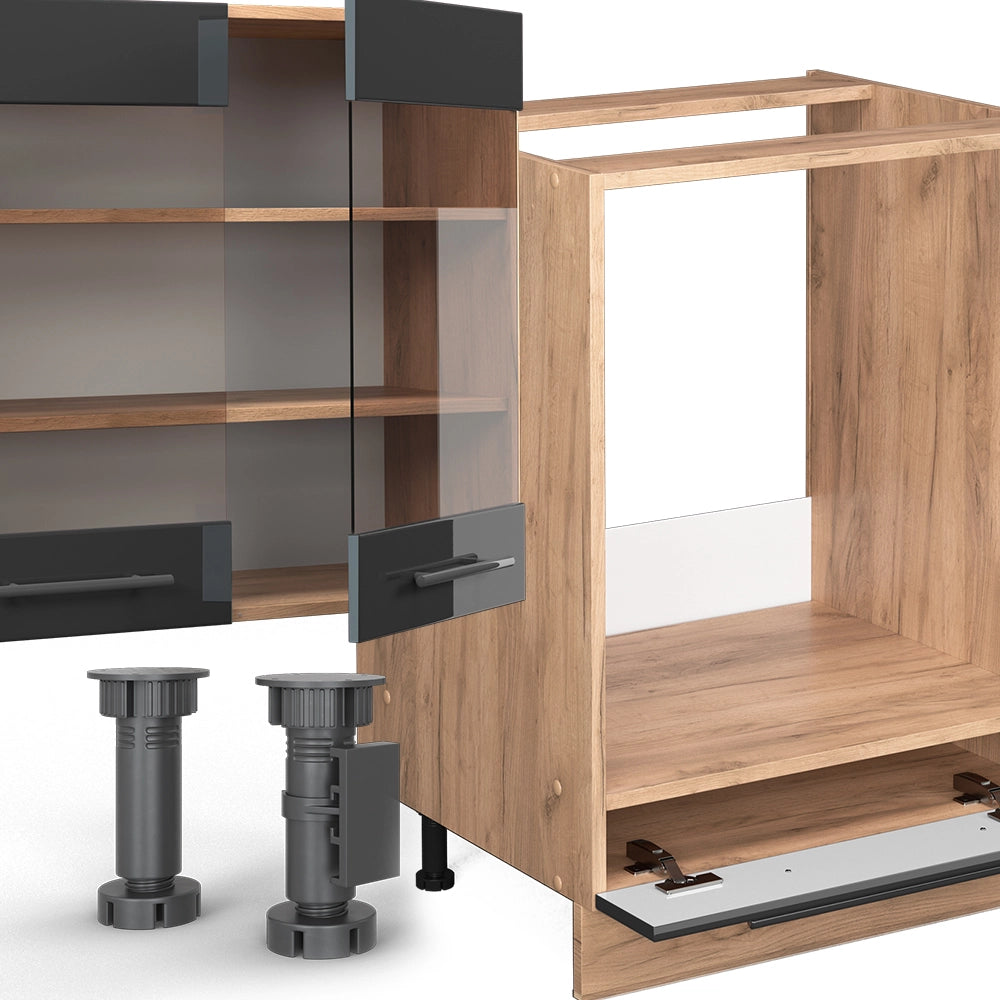 Vicco Cucina componibile Antracite lucido/oro power oak 300 cm senza piano di lavoro