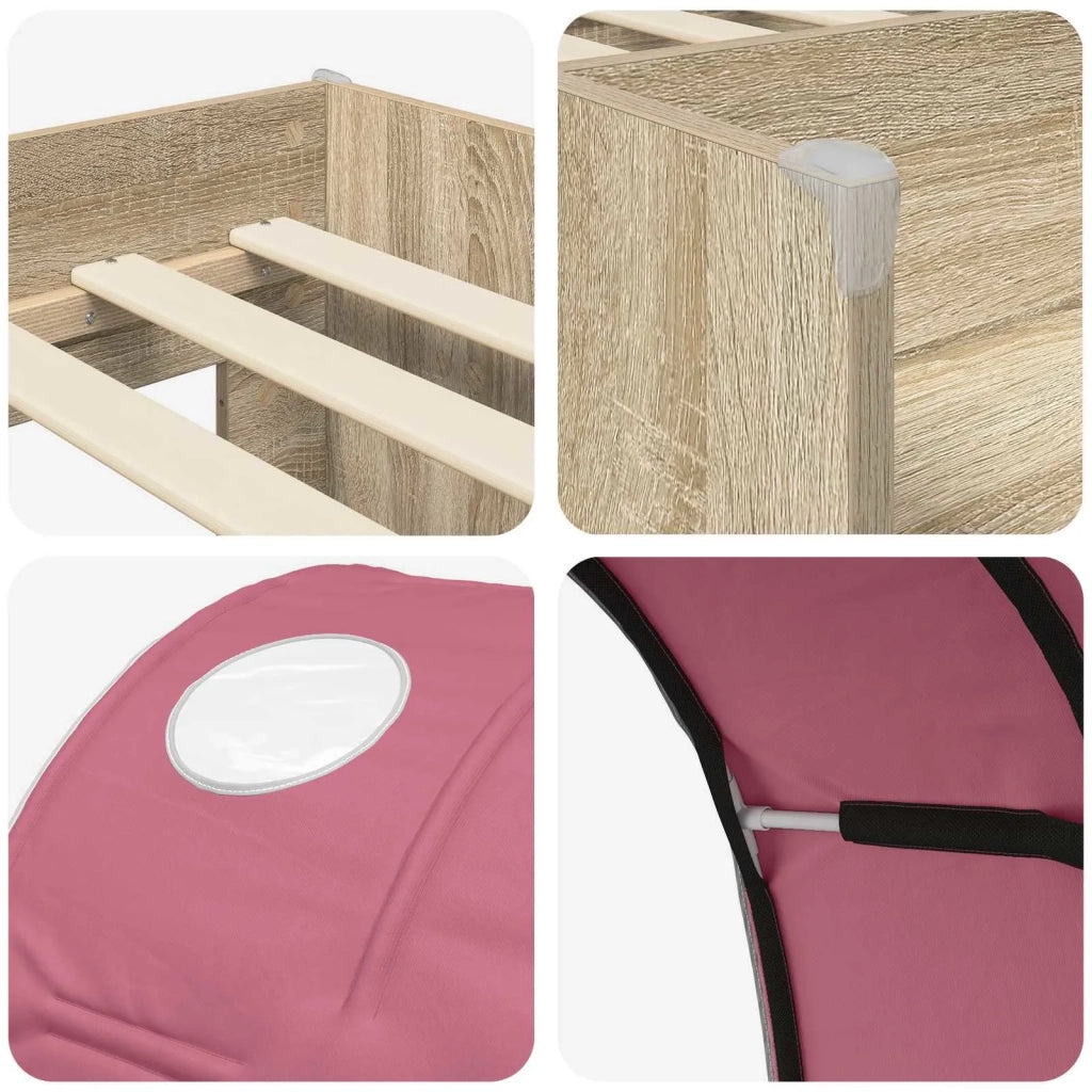 Letto Alto per Bambini con Tunnel Rovere Sonoma e Rosa 3423542