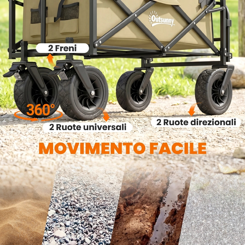 Carrello Giardino 110L Telescopico Fondo Apribile ¨C zephmum ¨C Tessuto Oxford Cachi