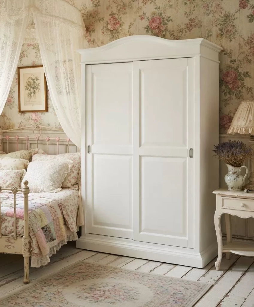 Armadio arte povera 2 ante scorrevoli legno bianco 183x67x222 - Mobili 2G