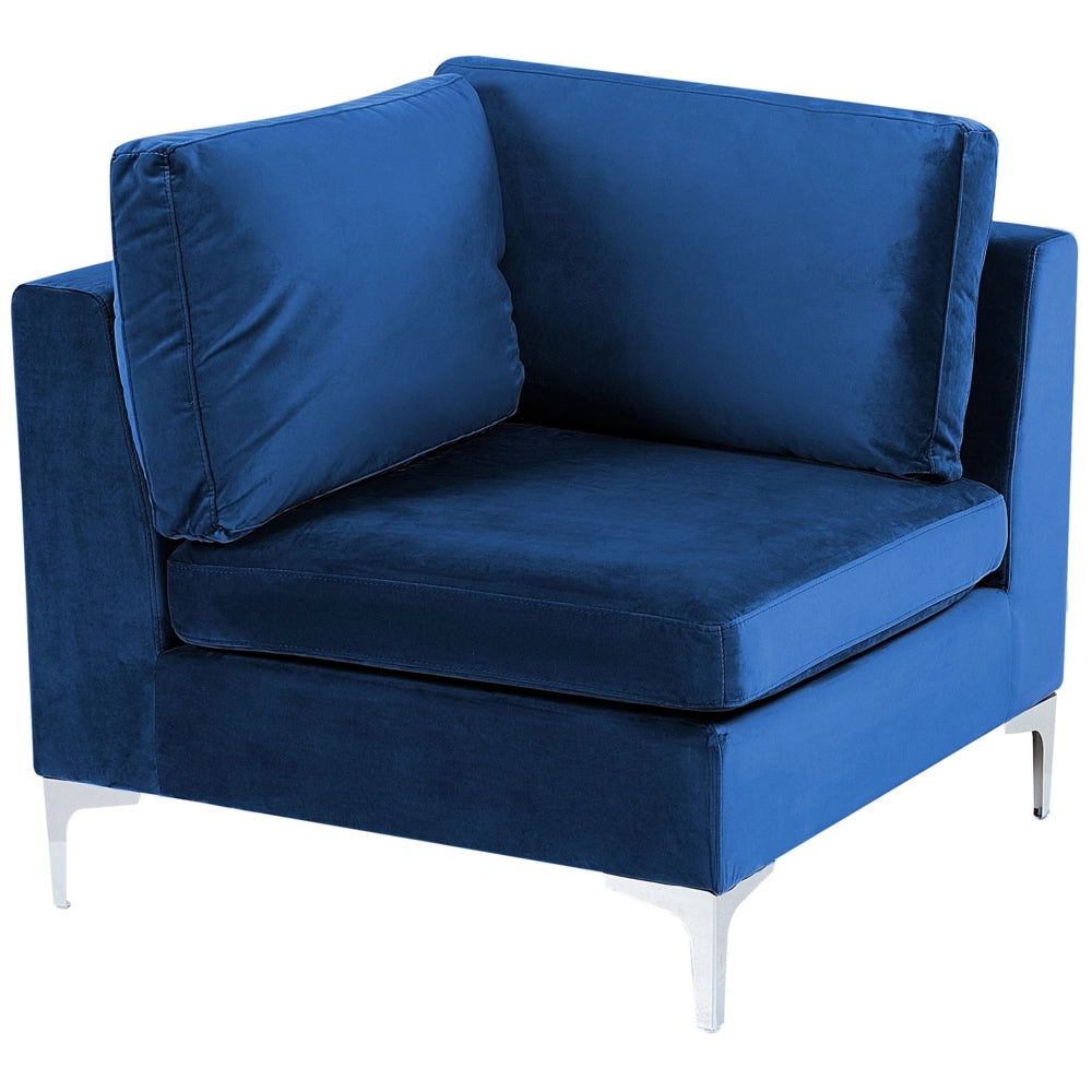 Divano ad angolo a 1 posto in velluto blu marino Modulo con gambe in metallo argento Stile glamour