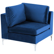 Divano ad angolo a 1 posto in velluto blu marino Modulo con gambe in metallo argento Stile glamour